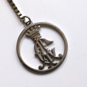 Vtg Y2K Christian Audigier Purse Charm Hang Tag Silver Logo Crown Rhinestone Fob